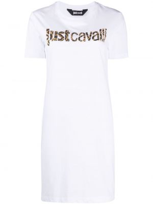 Bavlnené šaty s potlačou Just Cavalli biela