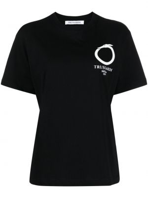 Βαμβακερή μπλούζα με σχέδιο Trussardi μαύρο