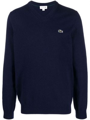 Vlnený sveter s výstrihom do v Lacoste modrá