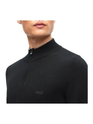Jersey cuello alto con bordado de lana con cremallera Hugo Boss negro
