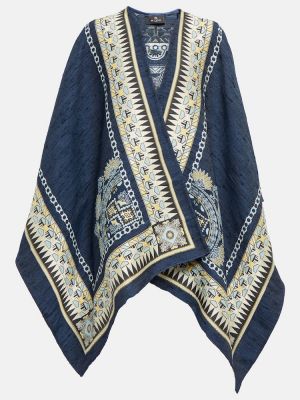 Jedwabna kurtka bawełniana żakardowa Etro niebieska