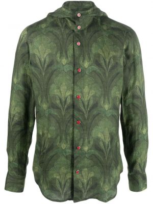 Lanena košulja s cvjetnim printom s kapuljačom Kiton zelena