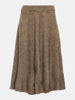 Kašmírová hodvábna midi sukňa Brunello Cucinelli hnedá