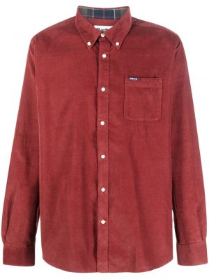 Pérová menčestrová košeľa s golierom s gombíkmi Barbour červená