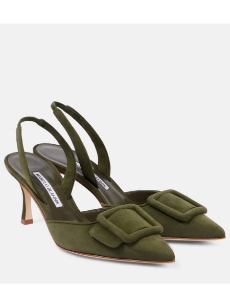 Slingback semsket skinn pumps Manolo Blahnik grønn