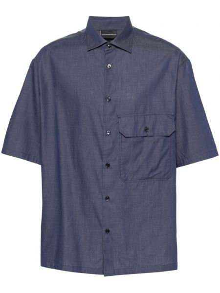 Rifľová košeľa s výšivkou Emporio Armani modrá