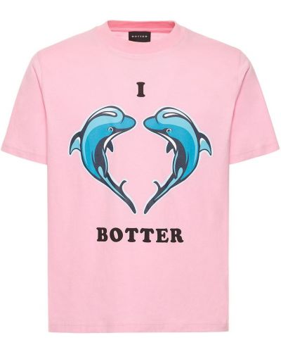 Koszulka bawełniana z nadrukiem z dżerseju Botter różowa