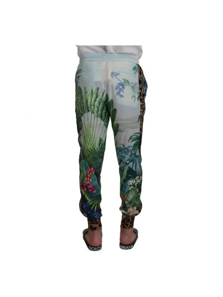 Pantalones de chándal de seda de flores con estampado Dolce & Gabbana blanco
