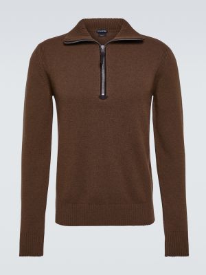Vlněný svetr na zip Tom Ford hnědý