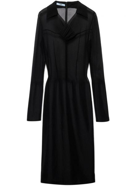 Priehľadné šifonové rovné šaty Prada čierna