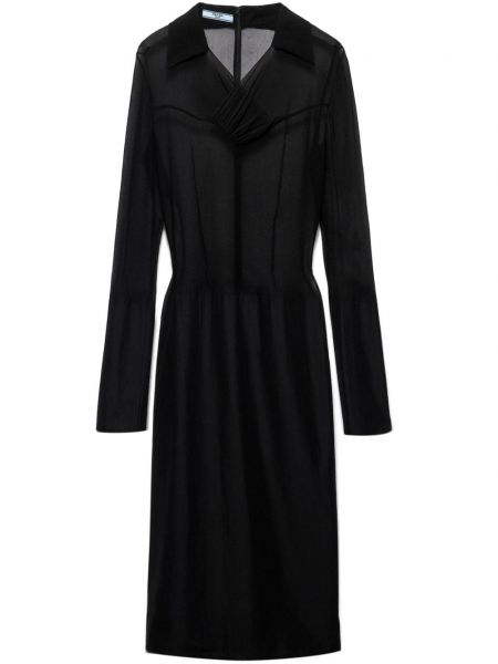 Robe droite en chiffon transparent Prada noir