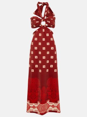 Длинное платье с принтом Johanna Ortiz красное