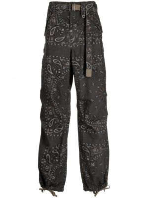Pantaloni din bumbac cu imagine cu model paisley Sacai gri