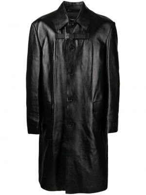 Kožený kabát s knoflíky Versace černý