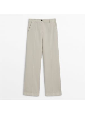 Хлопковые брюки из лиоцела Massimo Dutti белые