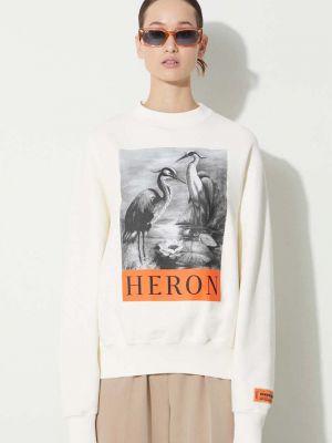 Bluza dresowa bawełniana z nadrukiem Heron Preston beżowa
