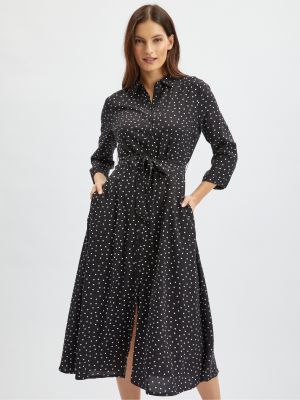 Černé puntíkaté puntíkaté košilové šaty Orsay