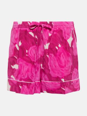 Svilene kratke hlače s cvjetnim printom Valentino ružičasta