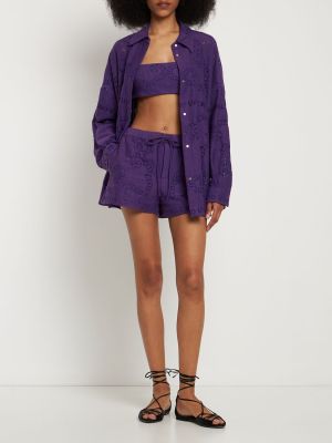 Shorts en coton en dentelle Valentino violet