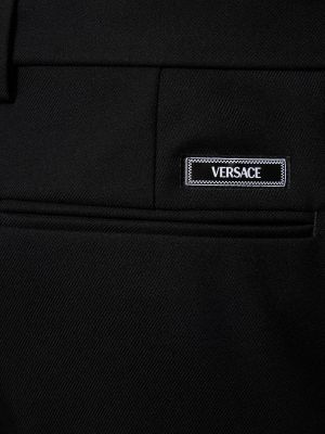 Vlněné klasické kalhoty Versace černé