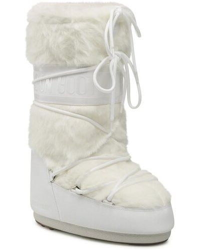 Bottes de neige en fourrure en fourrure Moon Boot blanc