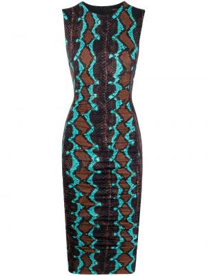 Midi šaty s potiskem s hadím vzorem Roberto Cavalli hnědé