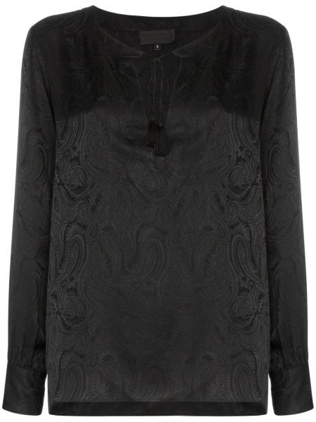 Шелковая блузка с принтом Nili Lotan, черный