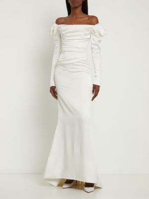 Rochie lunga din satin cu mâneci lungi drapată Vivienne Westwood alb