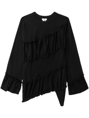 Bluza wełniana z falbankami asymetryczna Noir Kei Ninomiya czarna