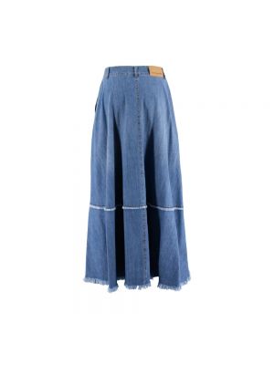 Haftowana spódnica jeansowa z frędzli Ermanno Scervino niebieska