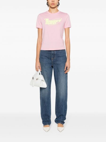 Koszulka bawełniana z nadrukiem Gucci różowa