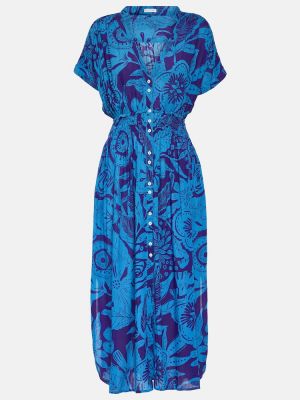 Sukienka midi z nadrukiem Poupette St Barth niebieska