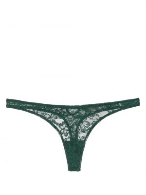 Zelené krajkové kalhotky string s výšivkou Fleur Du Mal
