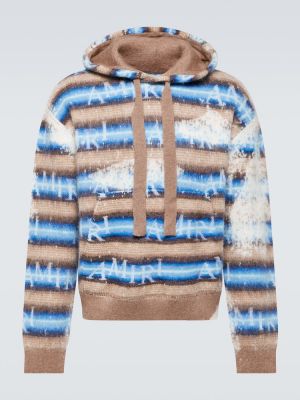 Moherinis dryžuotas vilnonis džemperis su gobtuvu Amiri mėlyna