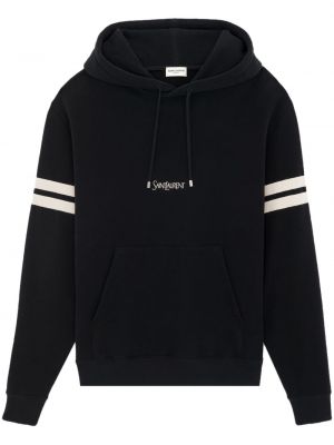 Pamučna hoodie s kapuljačom s vezom Saint Laurent crna
