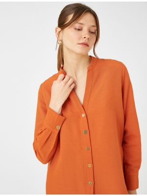 Bluză lungă cu nasturi de in cu mâneci lungi Koton portocaliu