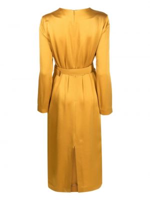 Satynowa sukienka midi Rochas żółta