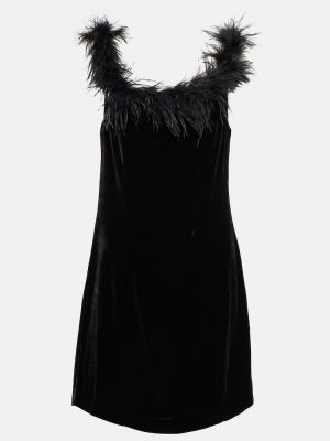 Žametna obleka iz rebrastega žameta s perjem Rixo črna