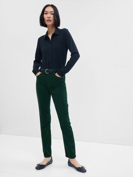 Вельветові джинси скінні з високою талією слім Gap зелені
