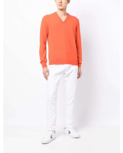 Pull en tricot à col v Leathersmith Of London orange