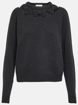 Sweter z kokardką wełniany Valentino czarny