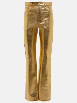Kožené rovné kalhoty s vysokým pasem Dodo Bar Or zlaté