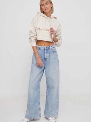 Bluza z kapturem bawełniana Calvin Klein Jeans beżowa