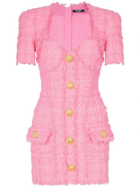 Tweed cocktailkleid mit geknöpfter Balmain pink