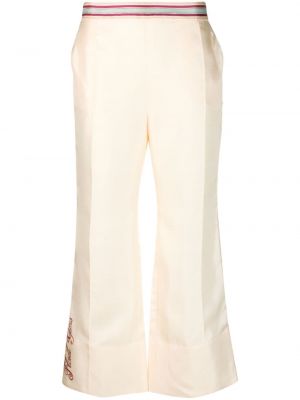 Pantaloni de mătase cu model floral Zimmermann bej