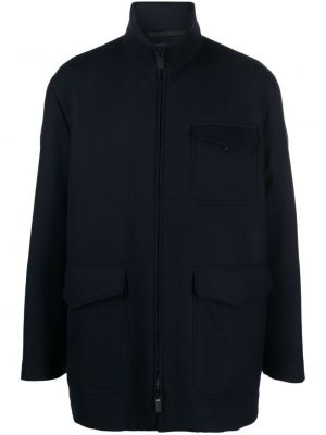Vlněný kabát na zip Giorgio Armani modrý