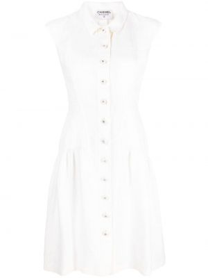 Lanena srajčna obleka z gumbi Chanel Pre-owned bela