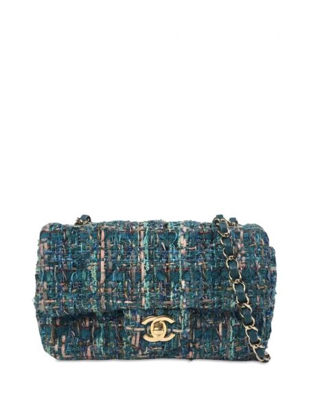 Geanta mini din tweed clasică Chanel Pre-owned albastru