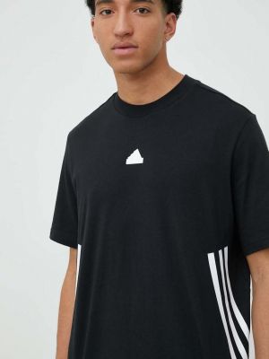 Памучна тениска с дълъг ръкав с принт Adidas черно
