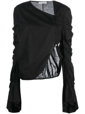 Ασύμμετρη βαμβακερή μπλούζα ντραπέ Acne Studios μαύρο